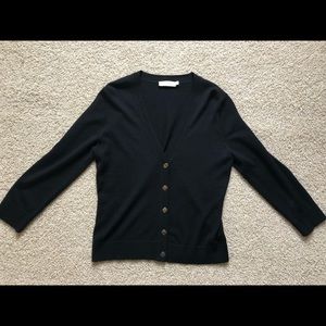 Tory Burch Black 3/4 Sleeve Merino Wool Cardigan